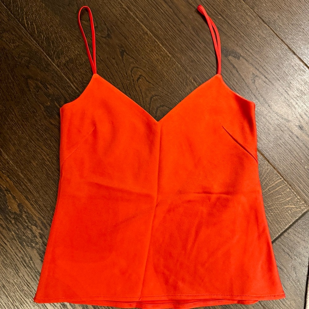 NWOT Galvan London Satin V-Neck Cami in Orange/Red